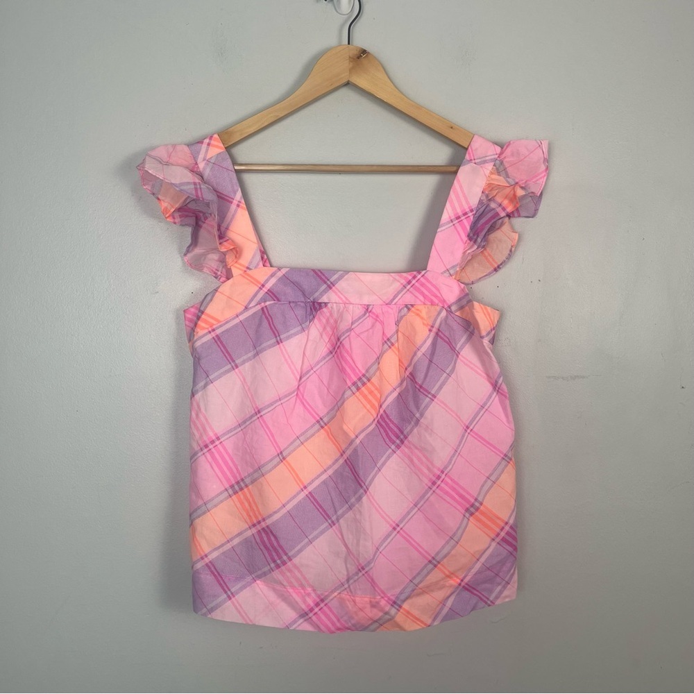 Lilly Pulitzer Reyna Top Pink Isle Madras Plaid Ruffle Tank Size small READ - Picture 2 of 7
